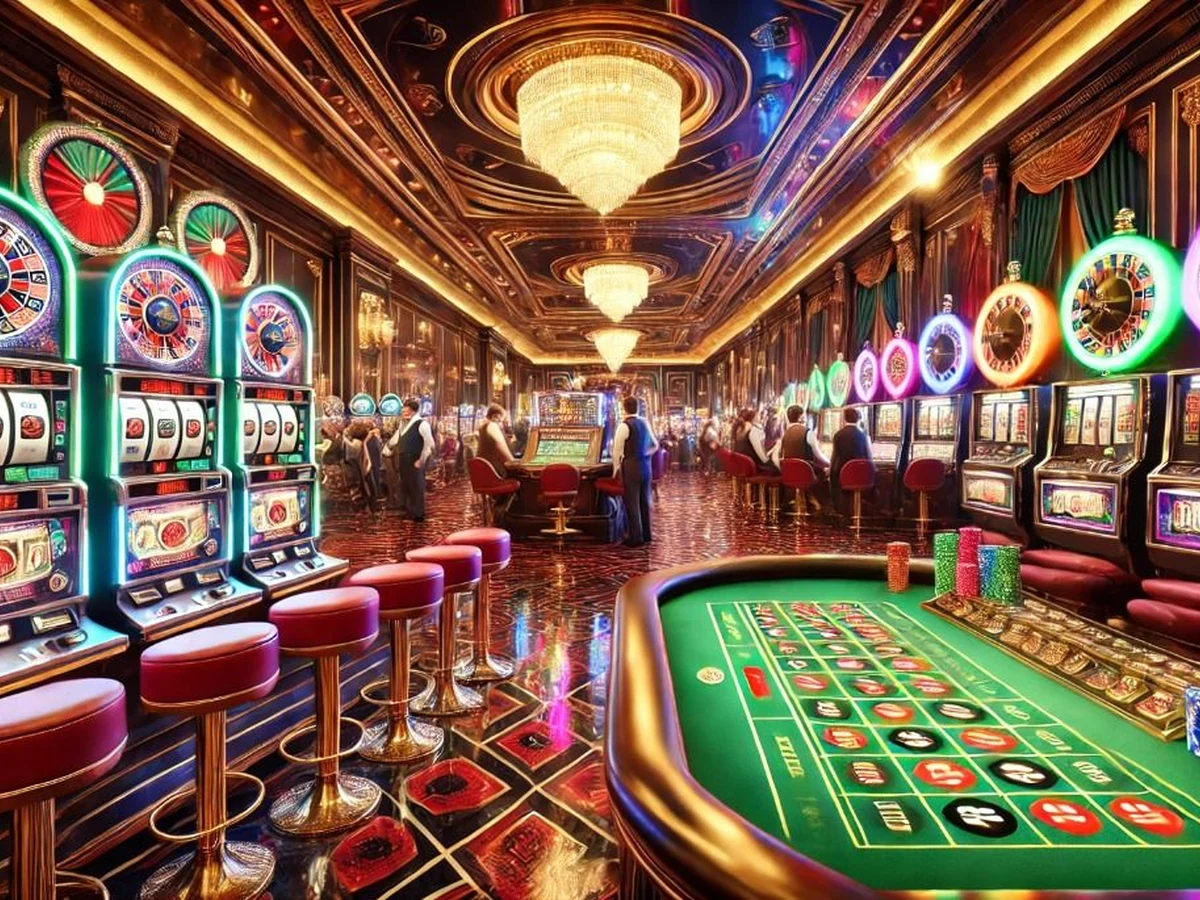 Ilustrasi suasana permainan slot mobile berwarna cerah