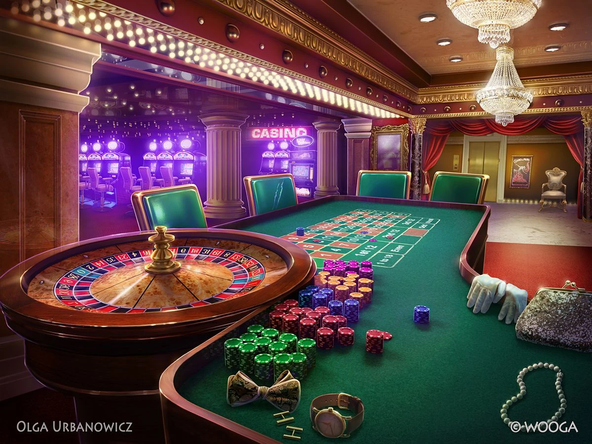 Suasana meja roulette dan permainan kasino di perangkat digital